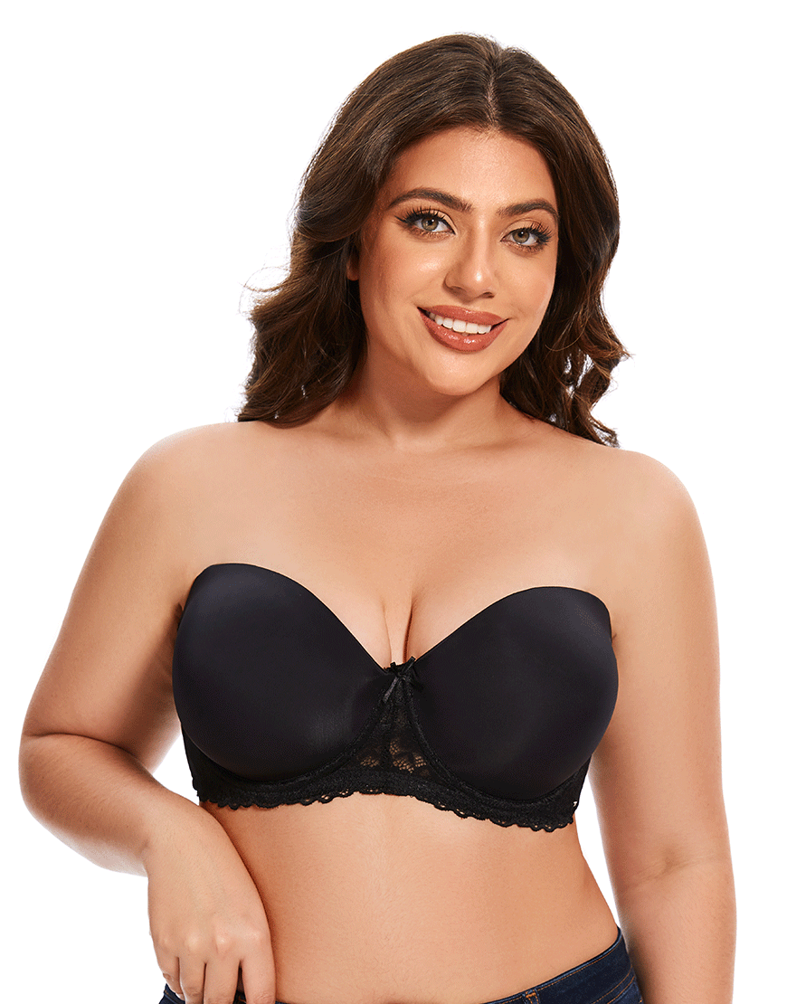 Curvy Lightly Padded strapless Wired Bra-BLACK