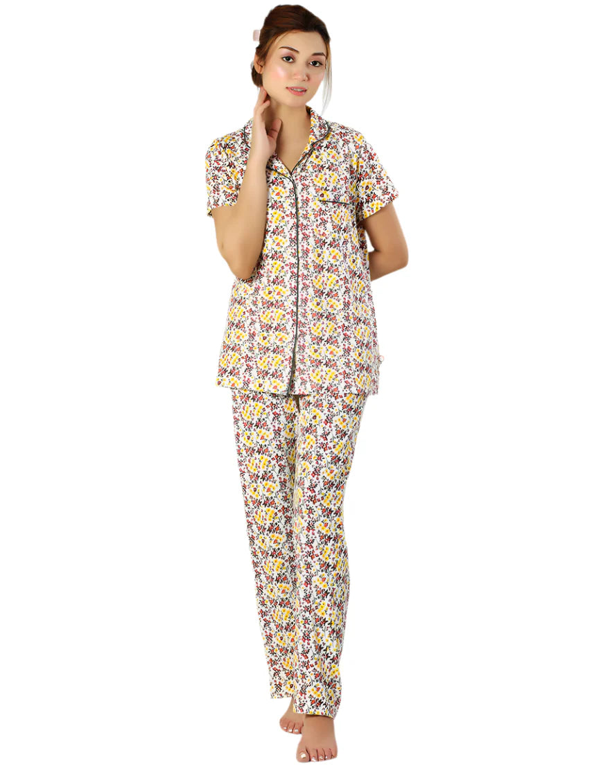 ROSHA SIESTA COTTON BUTTON DOWN SHIRT & PJ SET- SPRING WHITE