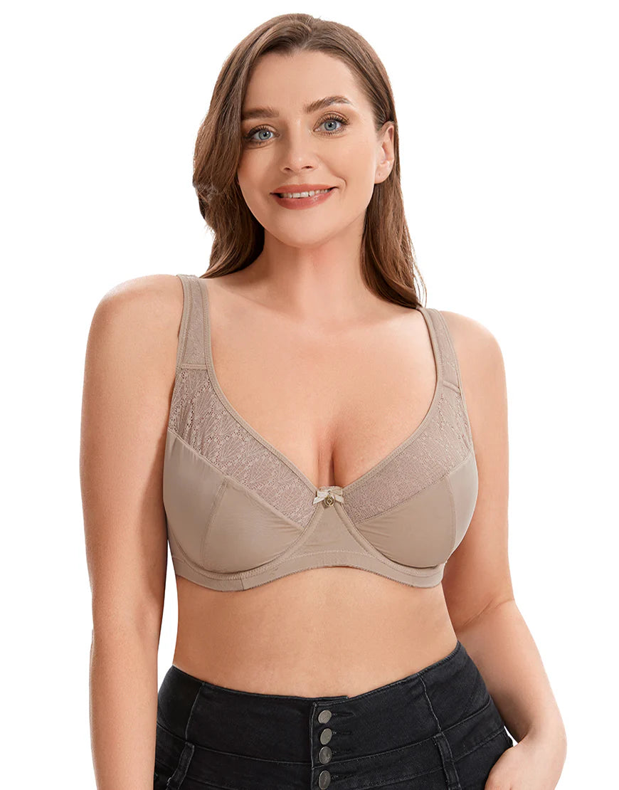ROSHA Curvy Double Layered Minimizer Wired Bra with Lace Touch-BEIGE