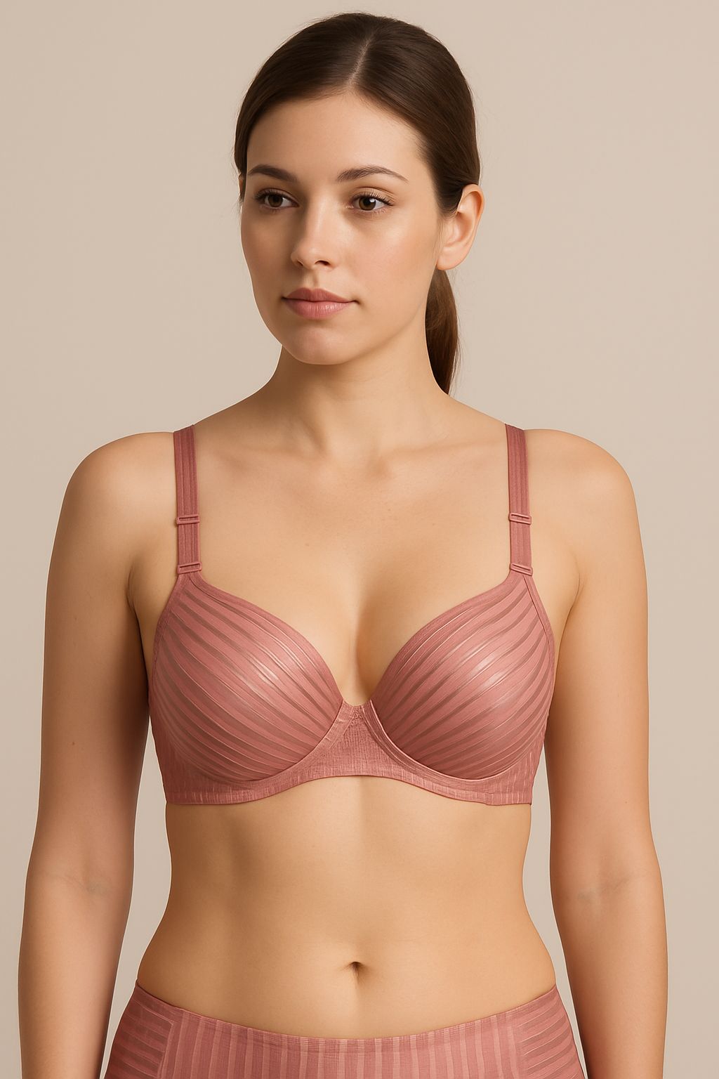 ROSHA Nude Striped Bra