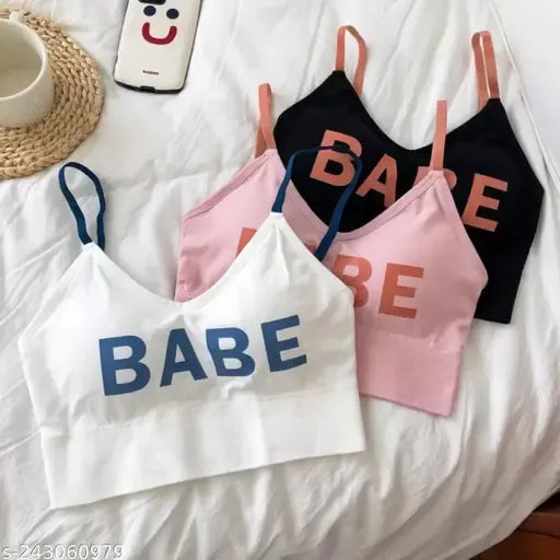 Basic Letter Embroidered Bra