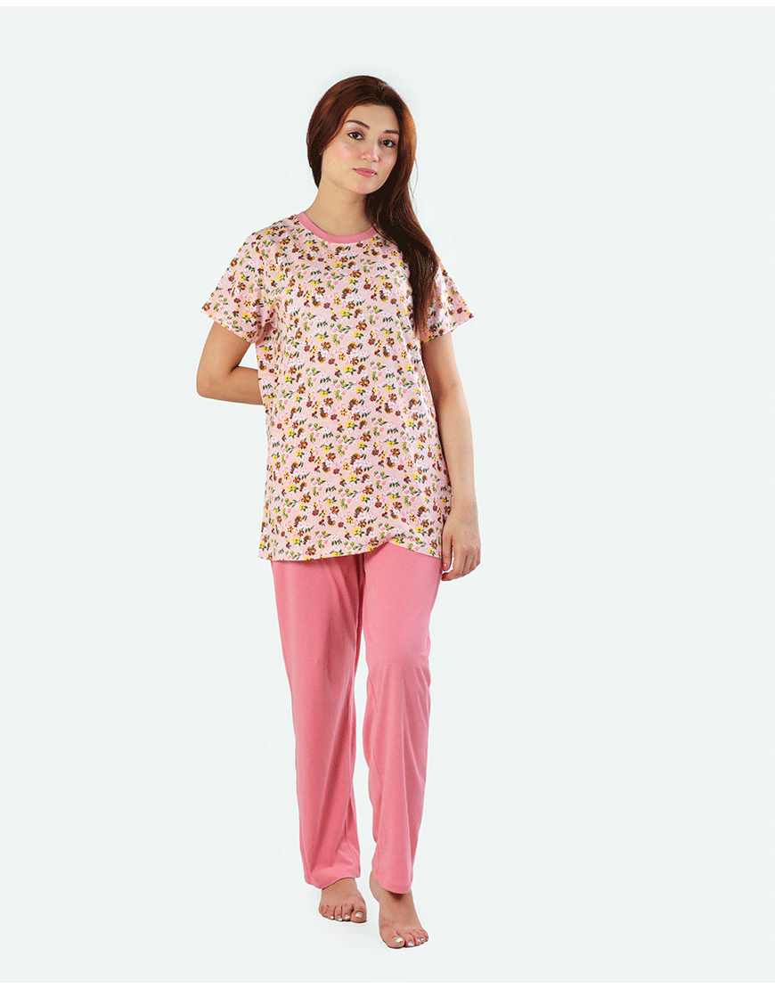 ROSHA COTTON PRINTED TOP & PJ SET- PINK
