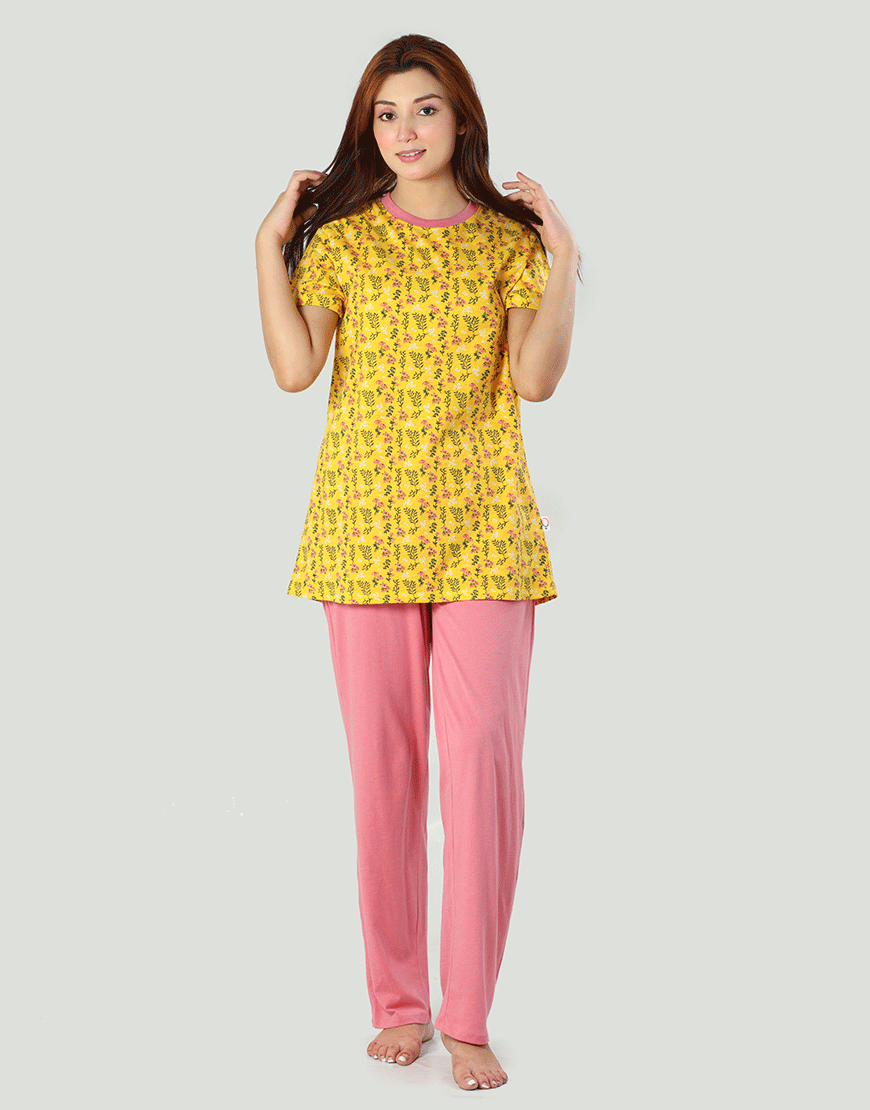 ROSHA COTTON PRINTED TOP & PJ SET-YELLOW